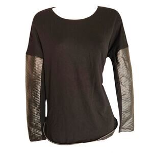 NWT Derek Heart black faux leather sleeve long sleeve top size small